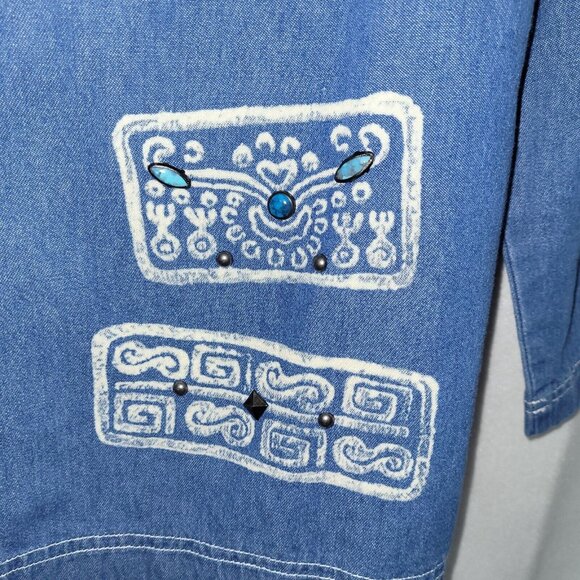 Nina Piccalino Shirt Womens 8 Blue Denim Beaded Toggle Jacket Shacket Vintage - Picture 5 of 15